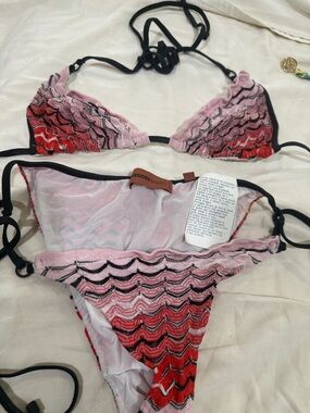 Missoni Pink Red Black Wavy Knit Triangle Bikini